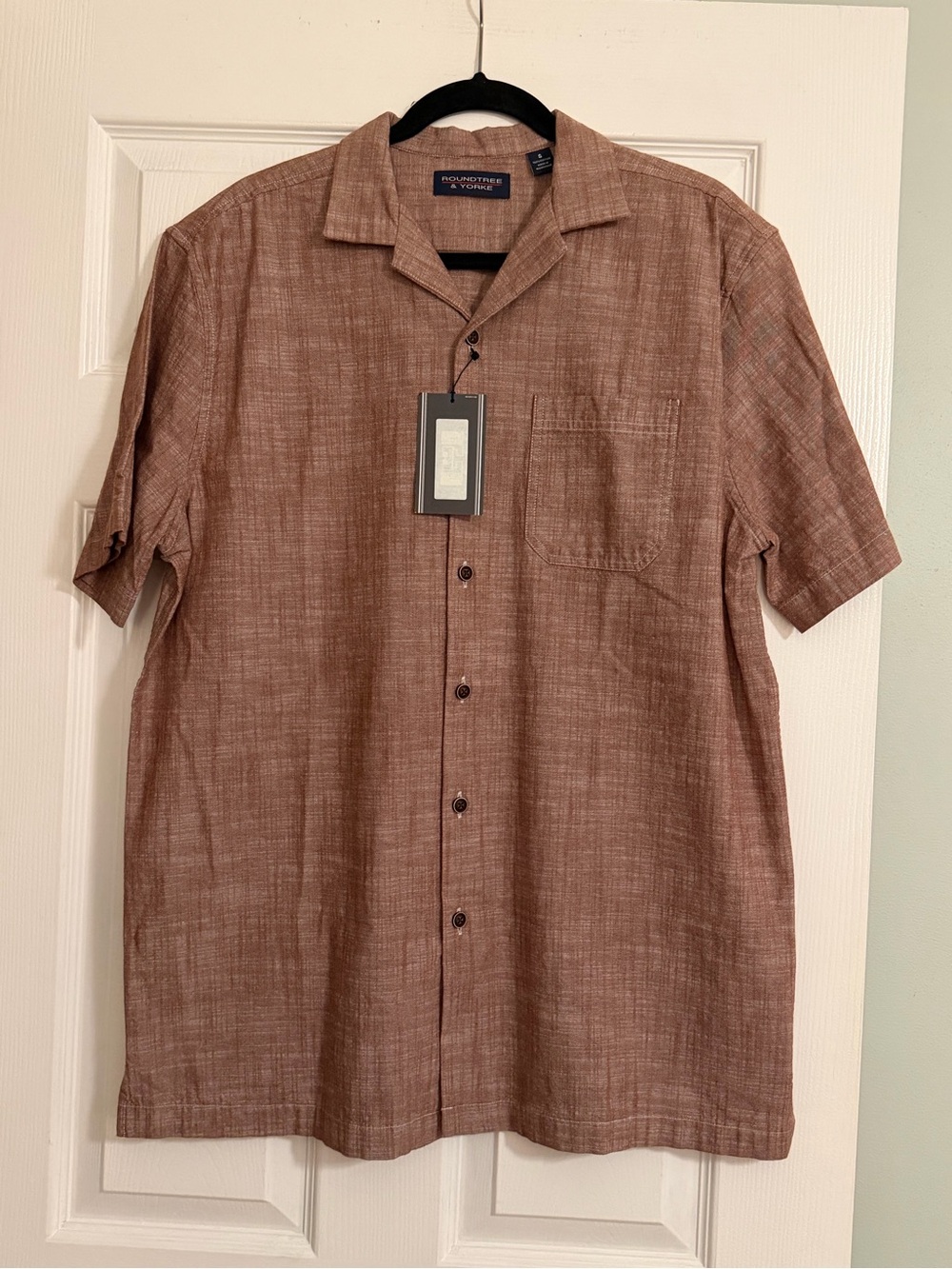 Roundtree & Yorke Reddish Brown Short-Sleeve Camp Shirt